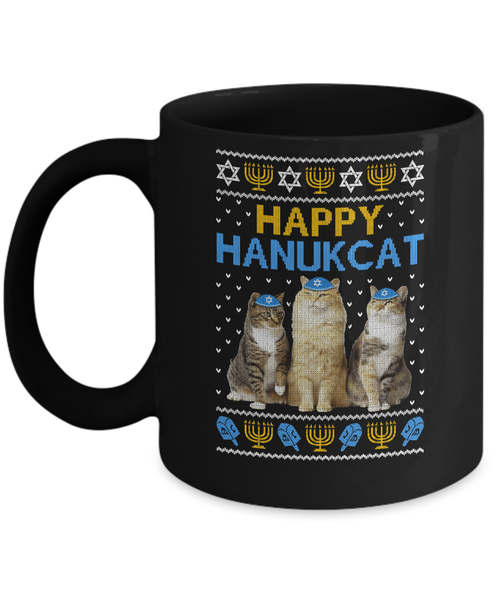 Happy Hanukcat-Coffee Mug-11oz Mug-Black