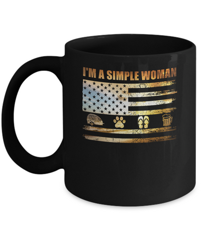 I'm A Simple Woman Love Camping Dog Flip Flop And Beer Mug-Coffee Mug-11oz Mug-Black