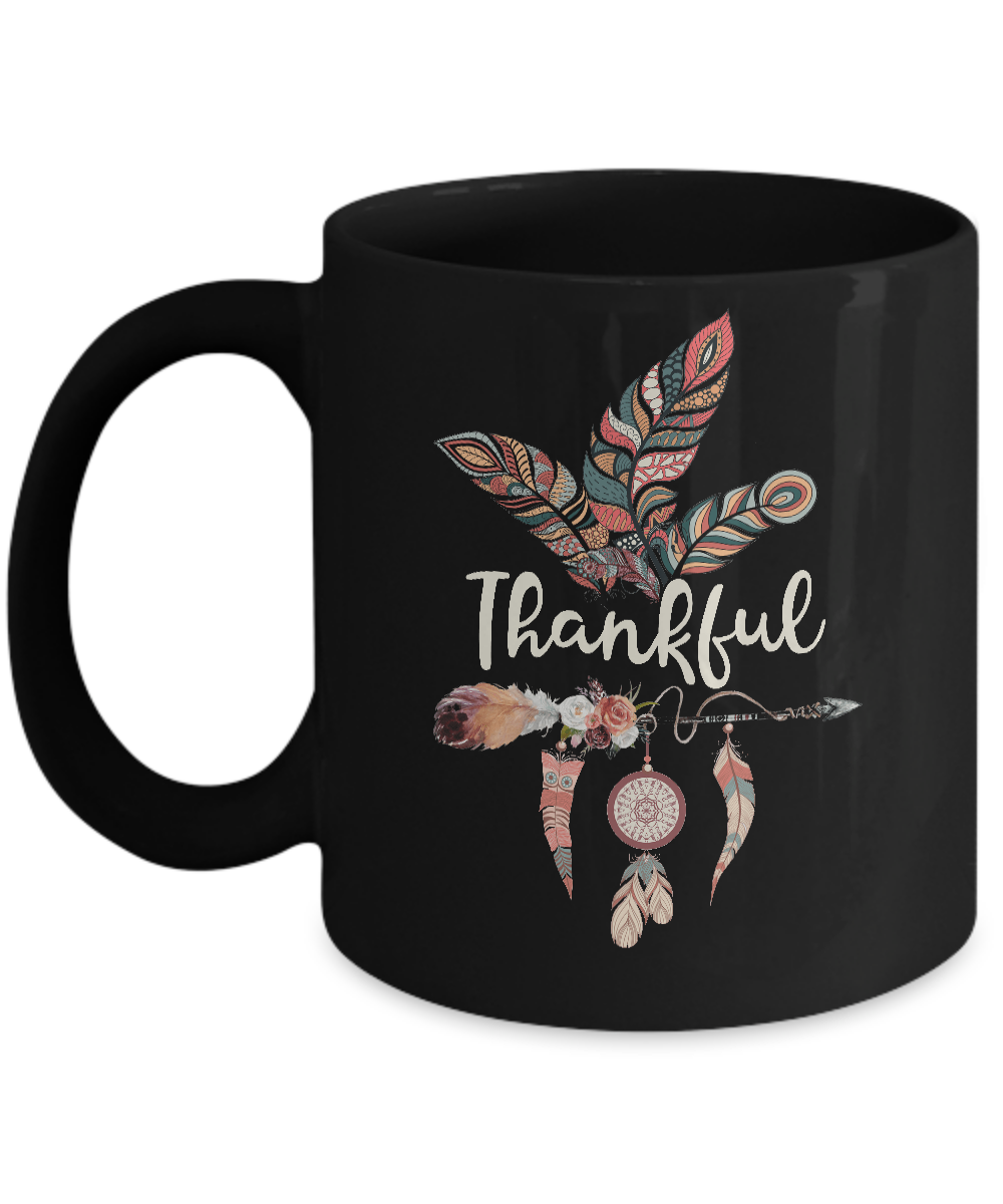 Thankful Feather And Arrow Fall Vintage Thanksgiving Mug-Coffee Mug-11oz Mug-Black
