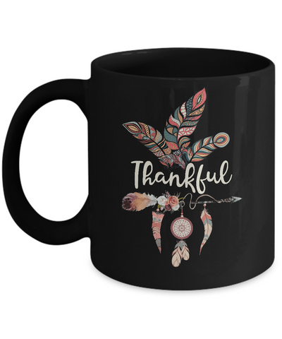 Thankful Feather And Arrow Fall Vintage Thanksgiving Mug-Coffee Mug-11oz Mug-Black