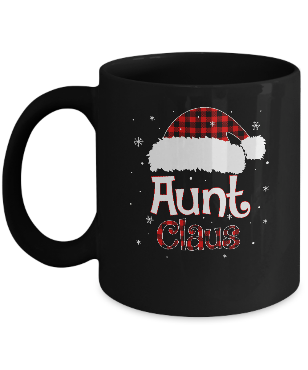 Santa Aunt Claus Red Plaid Family Pajamas Christmas Gift Mug-Coffee Mug-11oz Mug-Black