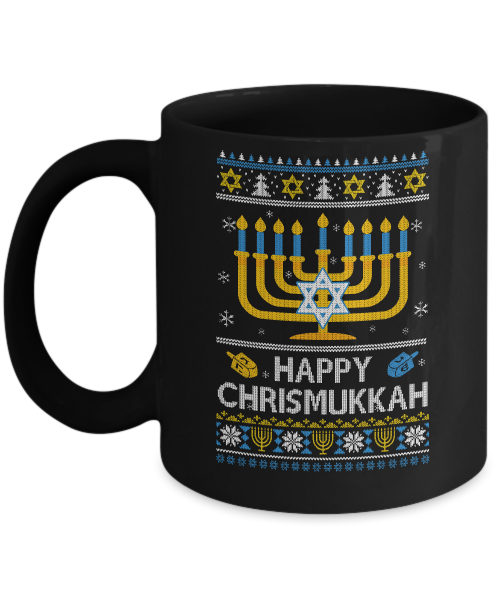 Happy Chrismukkah Xmas Hanukkah Ugly Christmas Sweater Mug-Coffee Mug-11oz Mug-Black