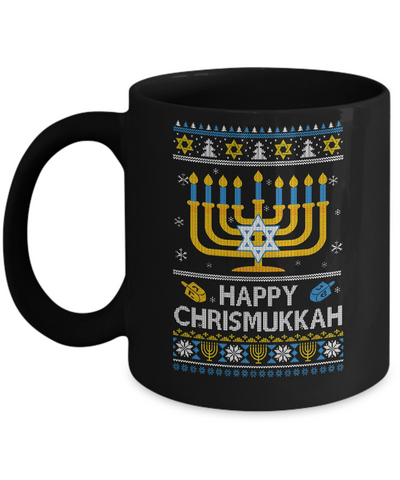 Happy Chrismukkah Xmas Hanukkah Ugly Christmas Sweater Mug-Coffee Mug-11oz Mug-Black