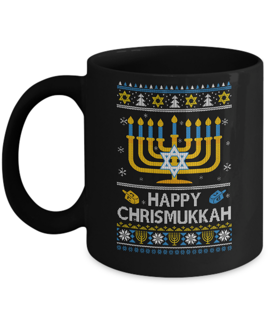 Happy Chrismukkah Xmas Hanukkah Ugly Christmas Sweater Mug-Coffee Mug-11oz Mug-Black