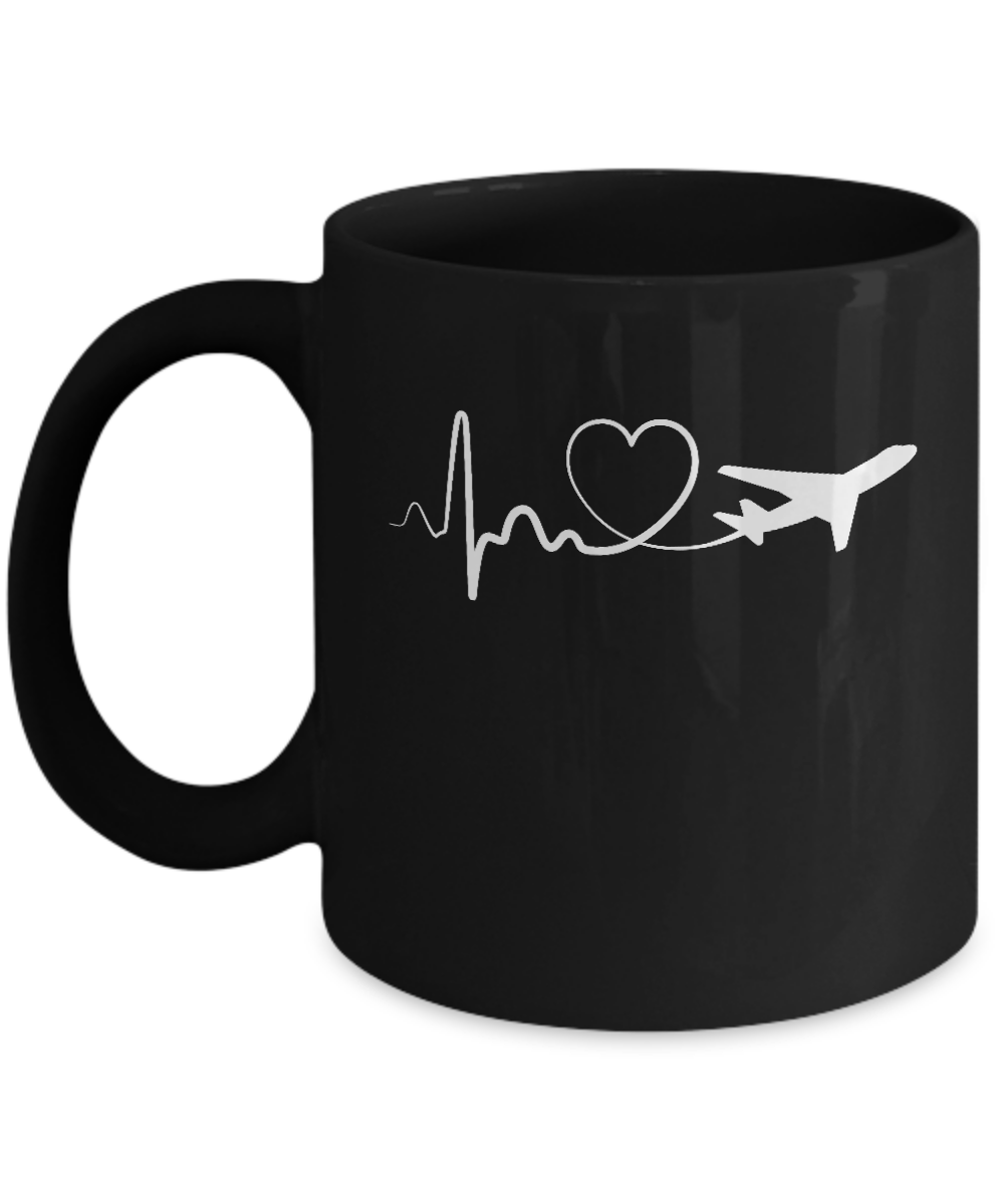 Airplane Fly Flight Planes Heartbeat To Travel Airplane Mug-Coffee Mug-11oz Mug-Black