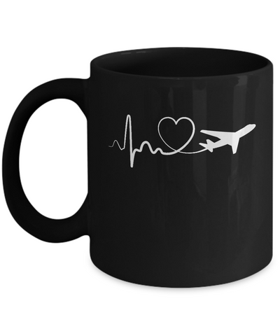 Airplane Fly Flight Planes Heartbeat To Travel Airplane Mug-Coffee Mug-11oz Mug-Black