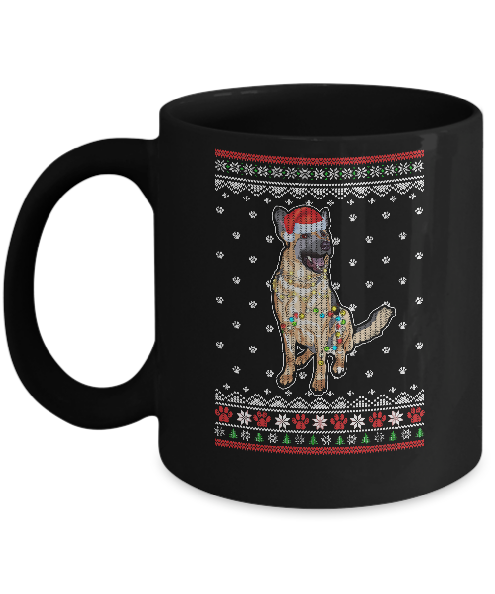 German Shepherd Christmas Ugly Sweater Lights Dog Xmas Gift Mug-Coffee Mug-11oz Mug-Black