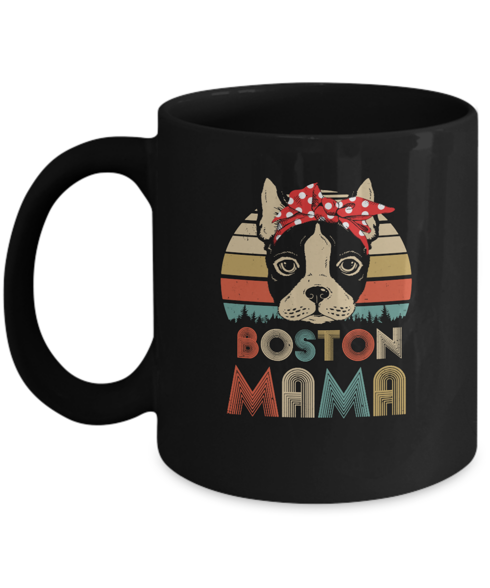 Brown Boston Terrier Mama Bostie Mom Gifts Vintage Women Mug-Coffee Mug-11oz Mug-Black