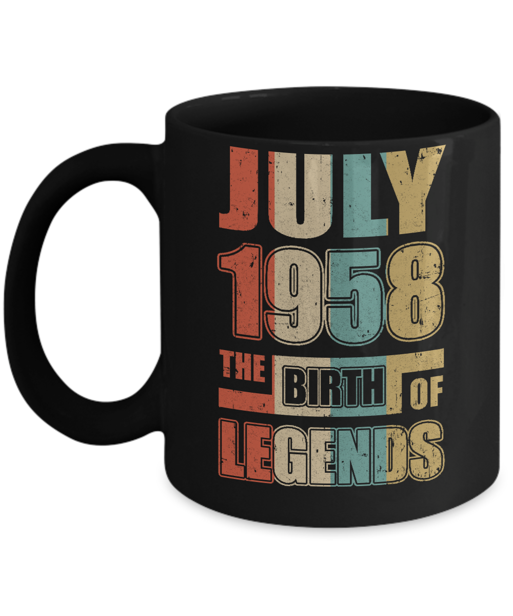 Vintage Retro July 1958 Birth Of Legends 63th Birthday Mug-Coffee Mug-11oz Mug-Black