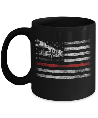 Patriotic Fireman American Flag Thin Red Line Firefighter Mug-Coffee Mug-11oz Mug-Black