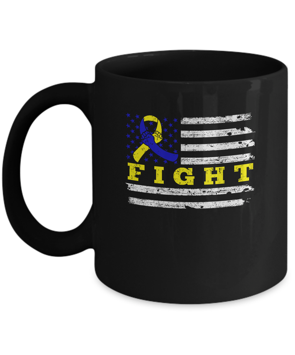Fight Blue Yellow Ribbon US Flag Down Syndrome Awareness Mug-Coffee Mug-11oz Mug-Black