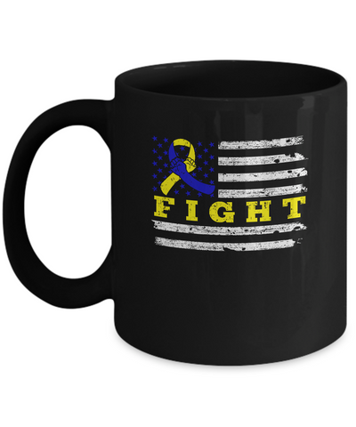 Fight Blue Yellow Ribbon US Flag Down Syndrome Awareness Mug-Coffee Mug-11oz Mug-Black