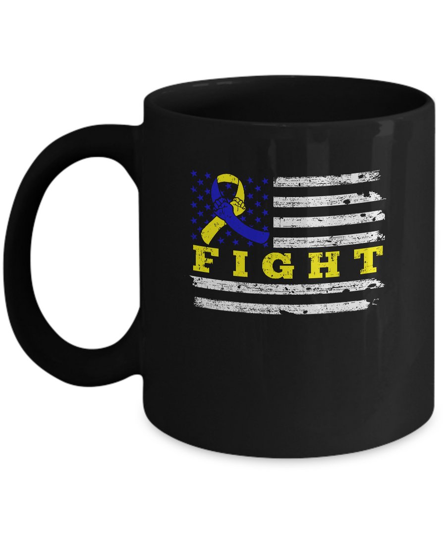 Fight Blue Yellow Ribbon US Flag Down Syndrome Awareness Mug-Coffee Mug-11oz Mug-Black
