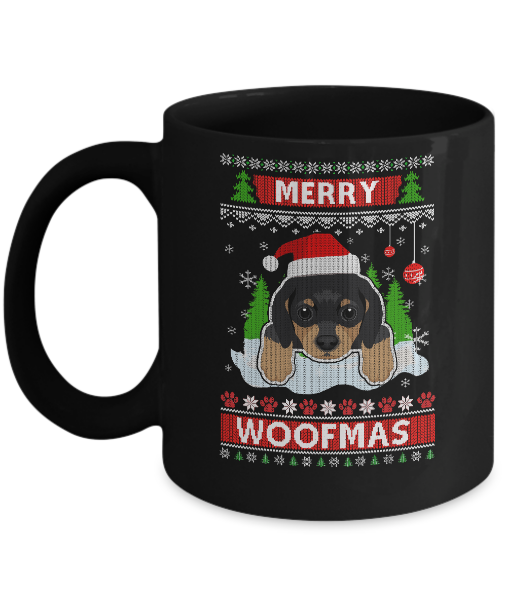 Dachshund Merry Woofmas Ugly Christmas Sweater Mug-Coffee Mug-11oz Mug-Black