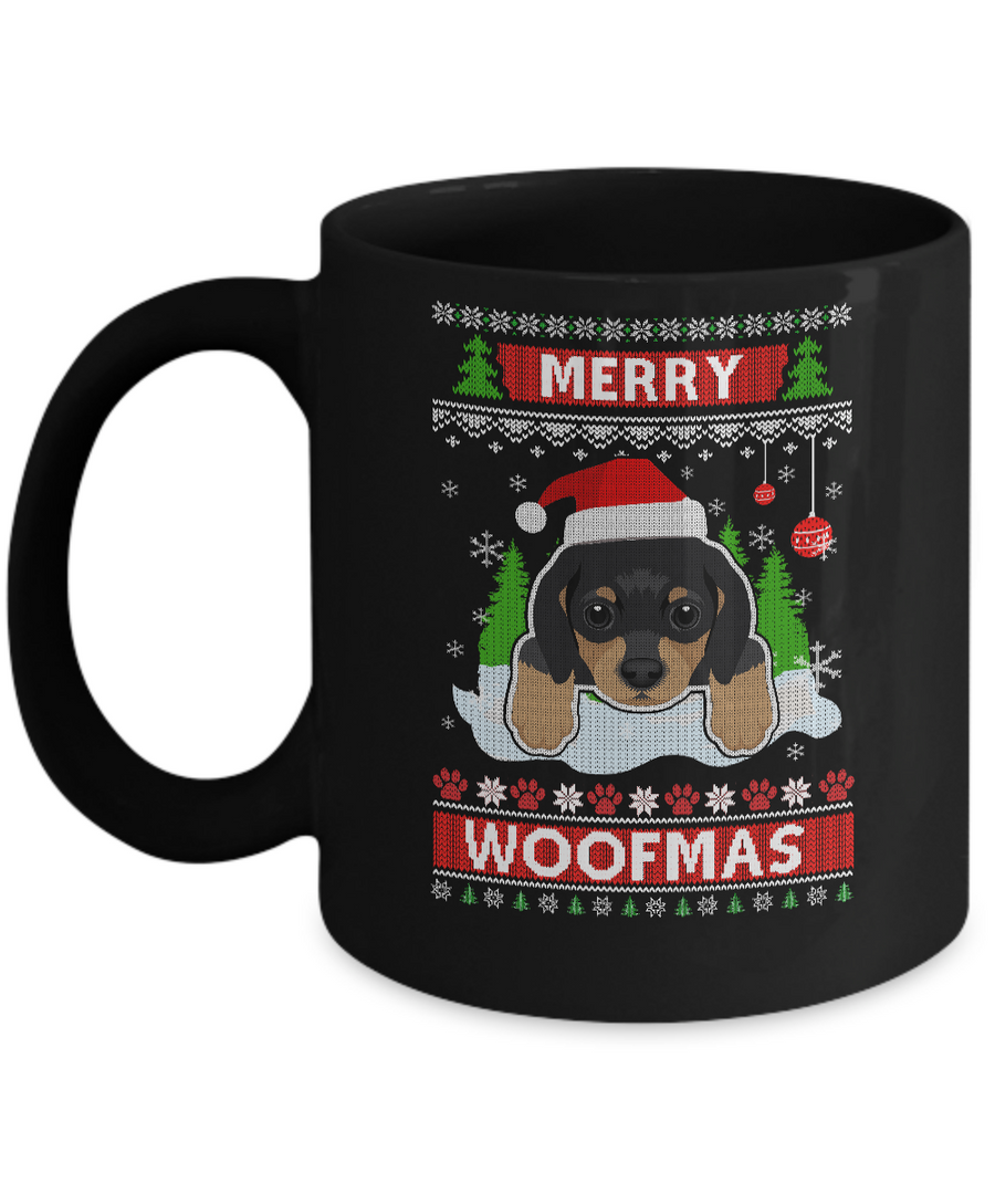 Dachshund Merry Woofmas Ugly Christmas Sweater Mug-Coffee Mug-11oz Mug-Black