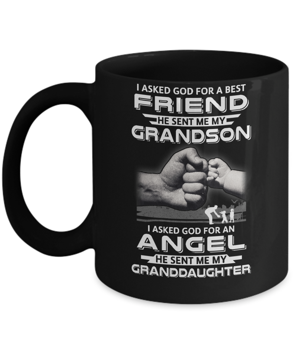 A Best Friend He Sent Me My Grandson & Angel Granddaughter Mug-Coffee Mug-11oz Mug-Black