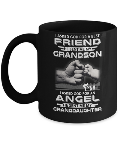 A Best Friend He Sent Me My Grandson & Angel Granddaughter Mug-Coffee Mug-11oz Mug-Black