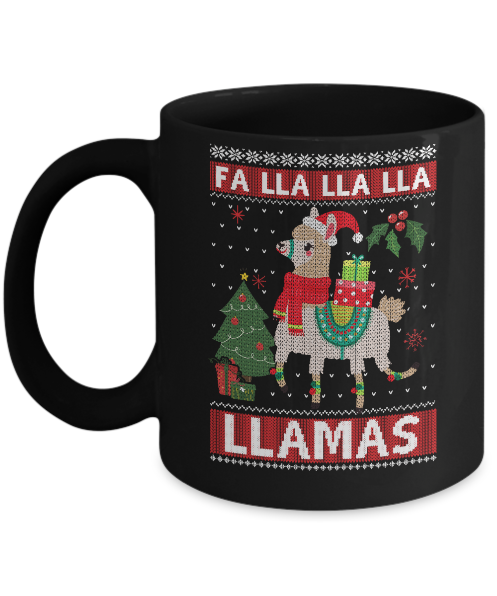 Fa Lla Lla Llama Christmas Singing Cute Ugly Sweater Mug-Coffee Mug-11oz Mug-Black