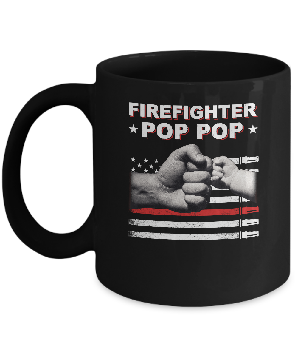 Firefighter Fireman Pop Pop American Flag Fathers Day Mug-Coffee Mug-11oz Mug-Black