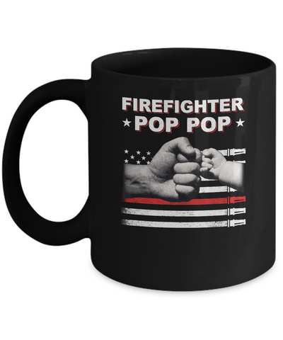 Firefighter Fireman Pop Pop American Flag Fathers Day Mug-Coffee Mug-11oz Mug-Black