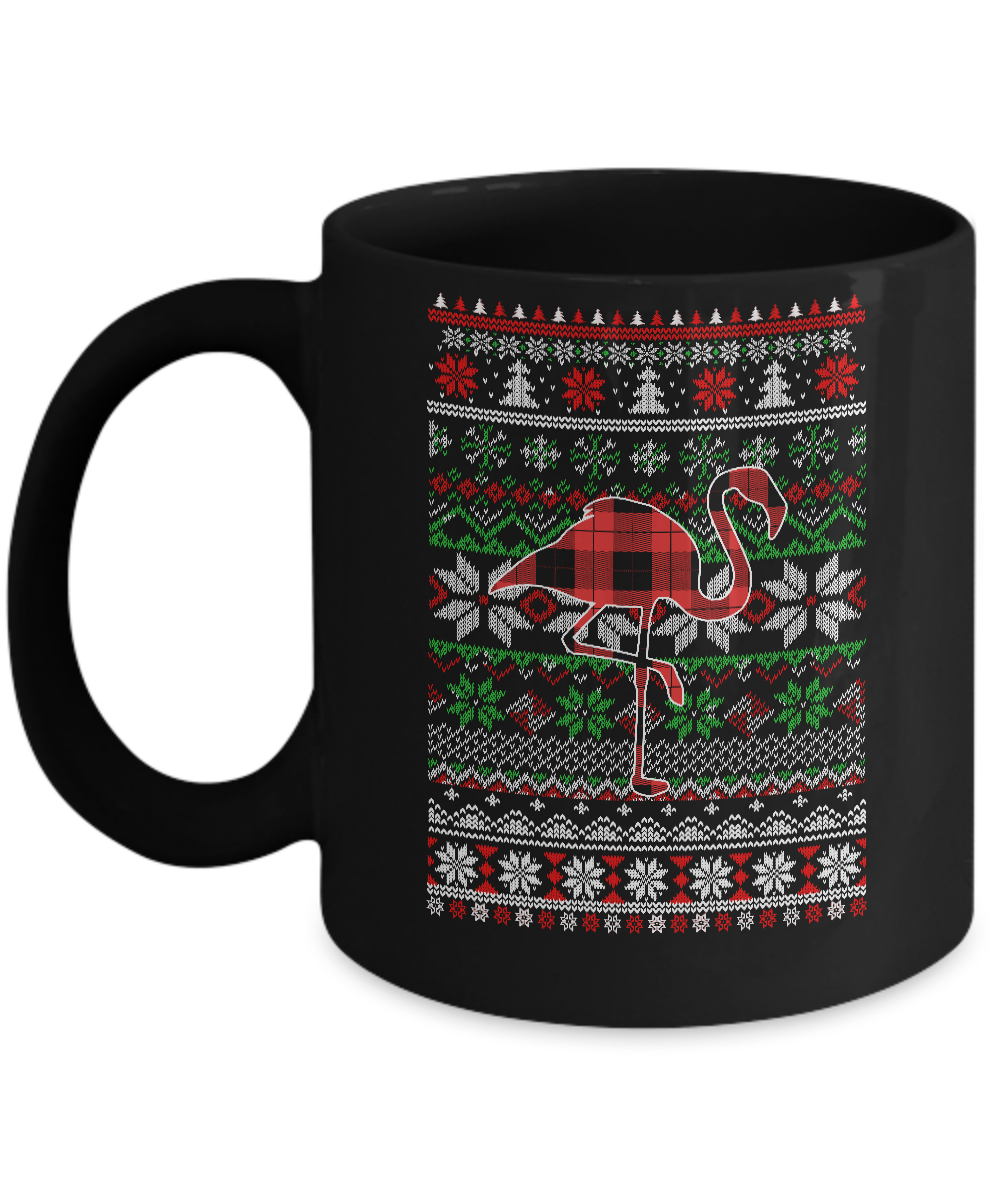 Flamingo Red Plaid Ugly Christmas Sweater Funny Gifts Mug-Coffee Mug-11oz Mug-Black