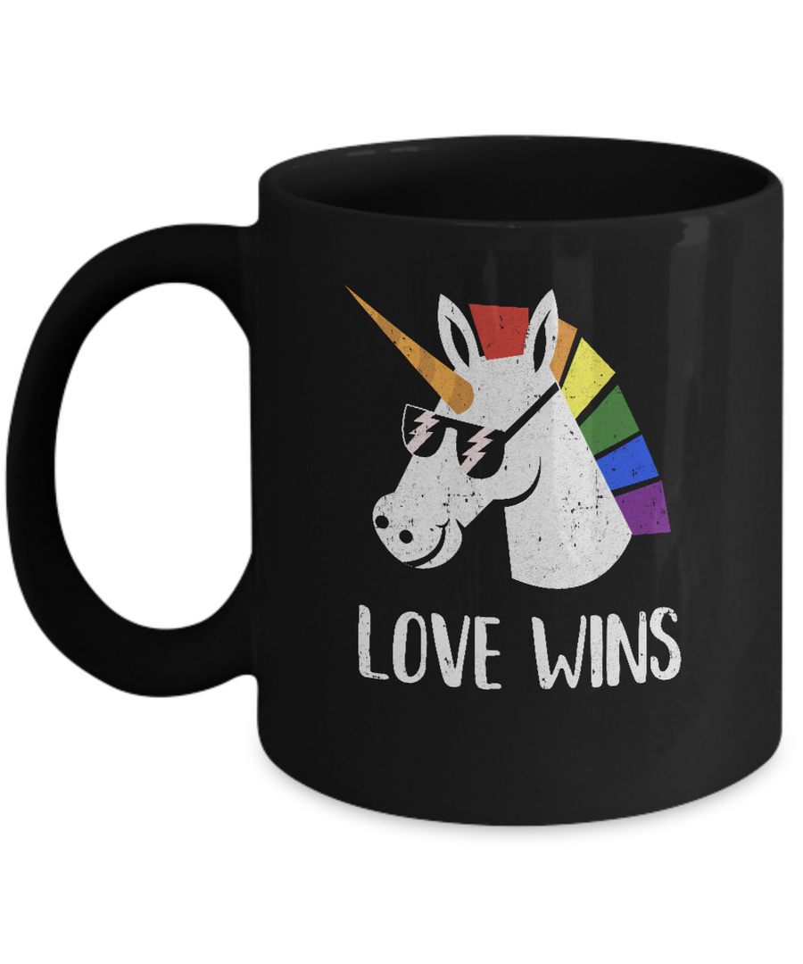 Vintage Love Wins Totally Straight Unicorn Gay LGBT Pride Mug-Coffee Mug-11oz Mug-Black