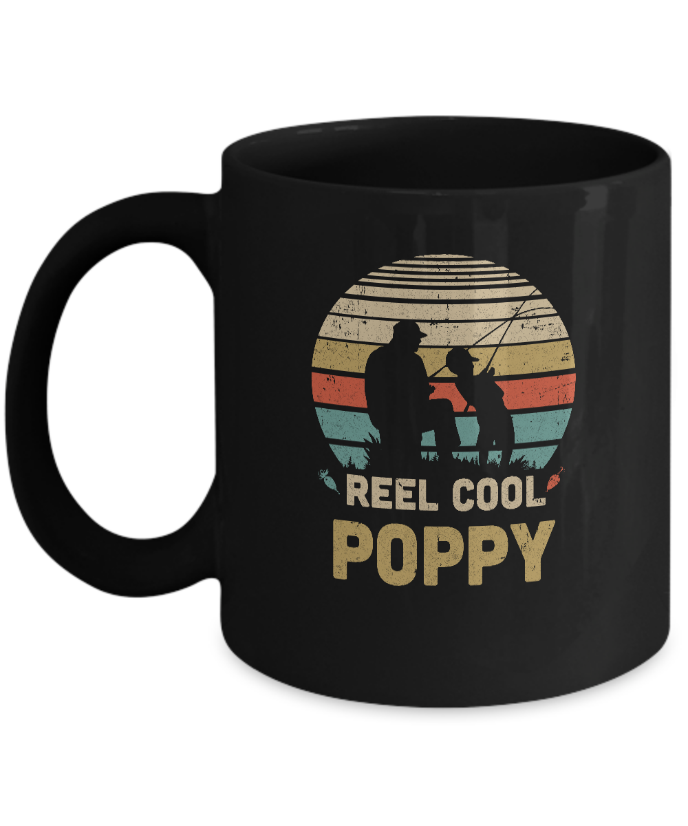 Vintage Father's Day Gift Reel Cool Poppy Fishing Mug-Coffee Mug-11oz Mug-Black