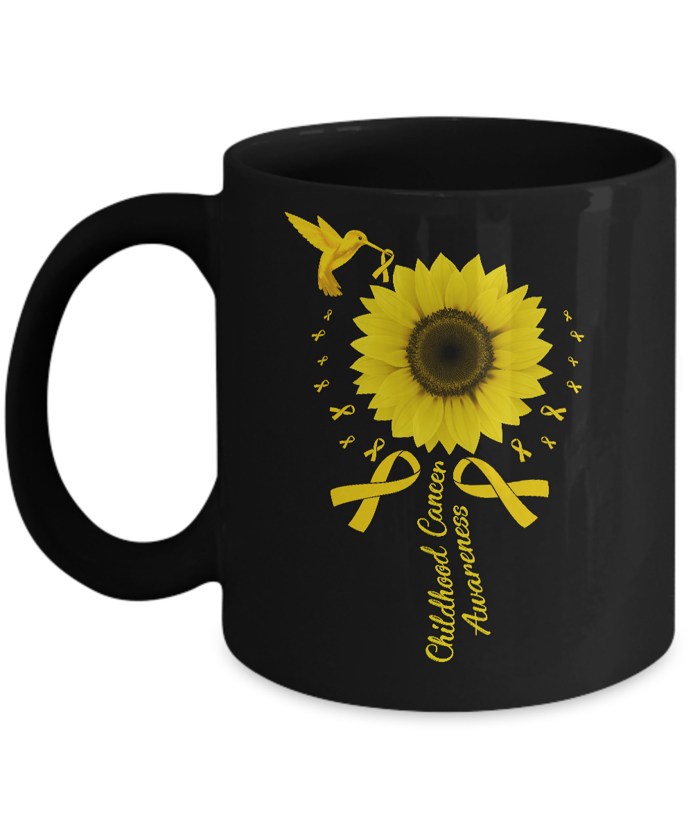 Hummingbird Sunflower Gold Ribbon Childhood Cancer Awareness Mug