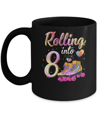8 Years Old Birthday Girls Roller Skates 80's 8th Birthday Mug-Coffee Mug-11oz Mug-Black