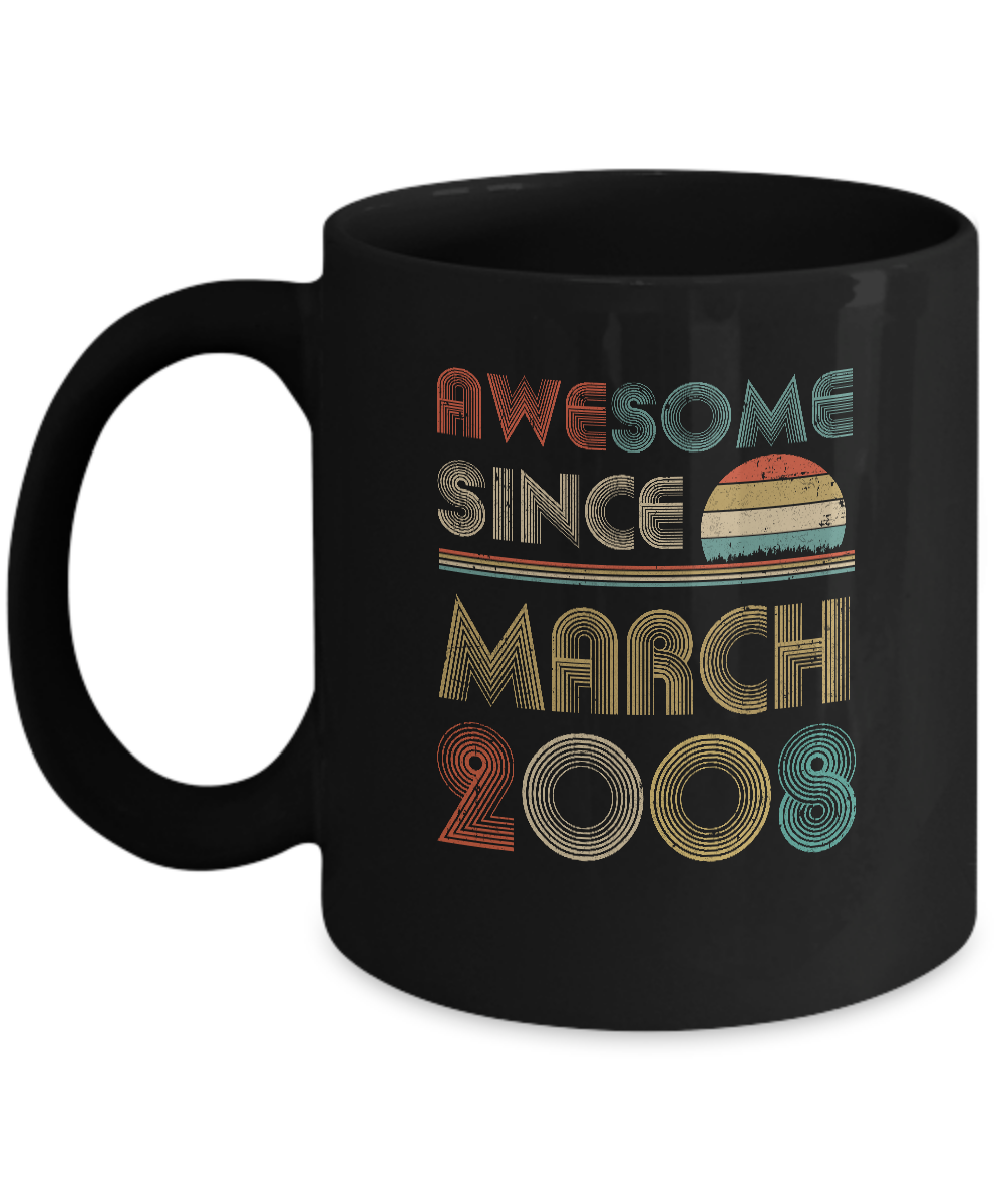 Awesome Since March 2008 Vintage 13th Birthday Gifts Youth Mug-Coffee Mug-11oz Mug-Black
