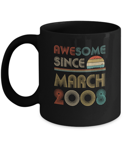 Awesome Since March 2008 Vintage 13th Birthday Gifts Youth Mug-Coffee Mug-11oz Mug-Black