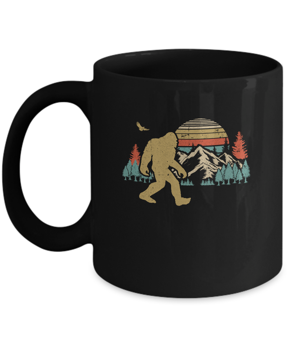 Vintage Retro Bigfoot Silhouette Mountain Sun Believe Mug