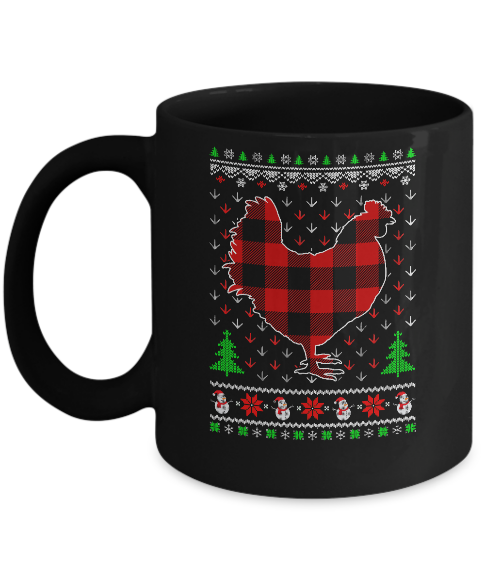 Funny Holiday Chicken Red Plaid Ugly Christmas Sweater Mug