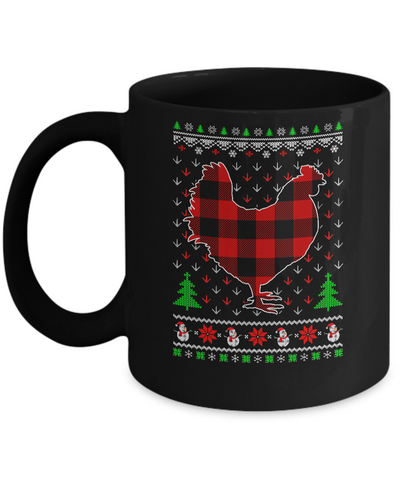Funny Holiday Chicken Red Plaid Ugly Christmas Sweater Mug-Coffee Mug-11oz Mug-Black
