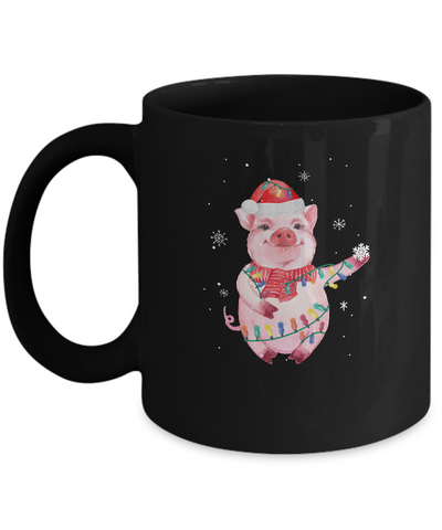 Santa Pig Christmas Lights Pig Lover Christmas Gift Mug-Coffee Mug-11oz Mug-Black