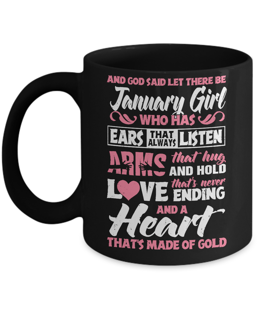 And God Said Let There Be January Girl Ears Arms Love Heart Mug-Coffee Mug-11oz Mug-Black