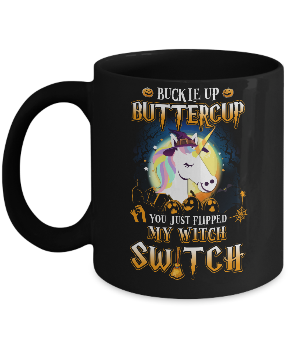 Buckle Up Buttercup Halloween Witch Unicorn Costume Mug-Coffee Mug-11oz Mug-Black