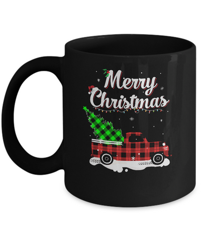 Red Truck Christmas Buffalo Plaid Merry Christmas Mug-Coffee Mug-11oz Mug-Black