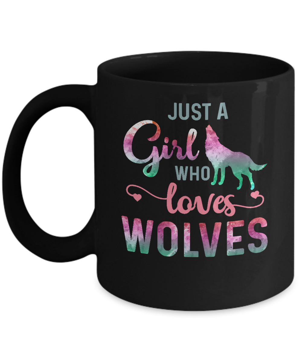 Just A Girl Who Loves Wolves Wolf Lover Mug-Coffee Mug-11oz Mug-Black