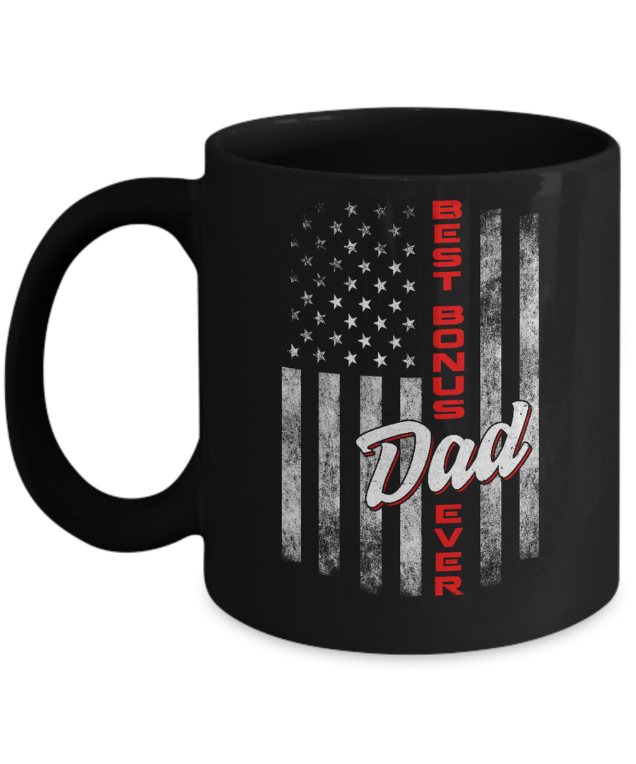Best Bonus Dad Ever American Flag 4Th Of July Fathers Day Mug-Coffee Mug-11oz Mug-Black