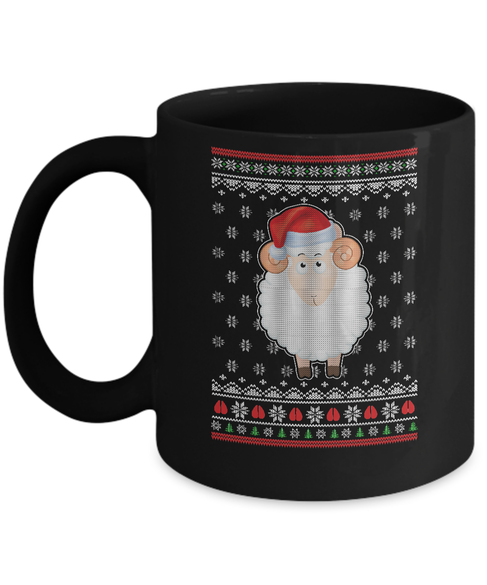 Pajamas Lamb Sheep Santa Hat Ugly Christmas Sweater Mug-Coffee Mug-11oz Mug-Black