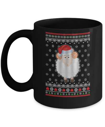 Pajamas Lamb Sheep Santa Hat Ugly Christmas Sweater Mug-Coffee Mug-11oz Mug-Black