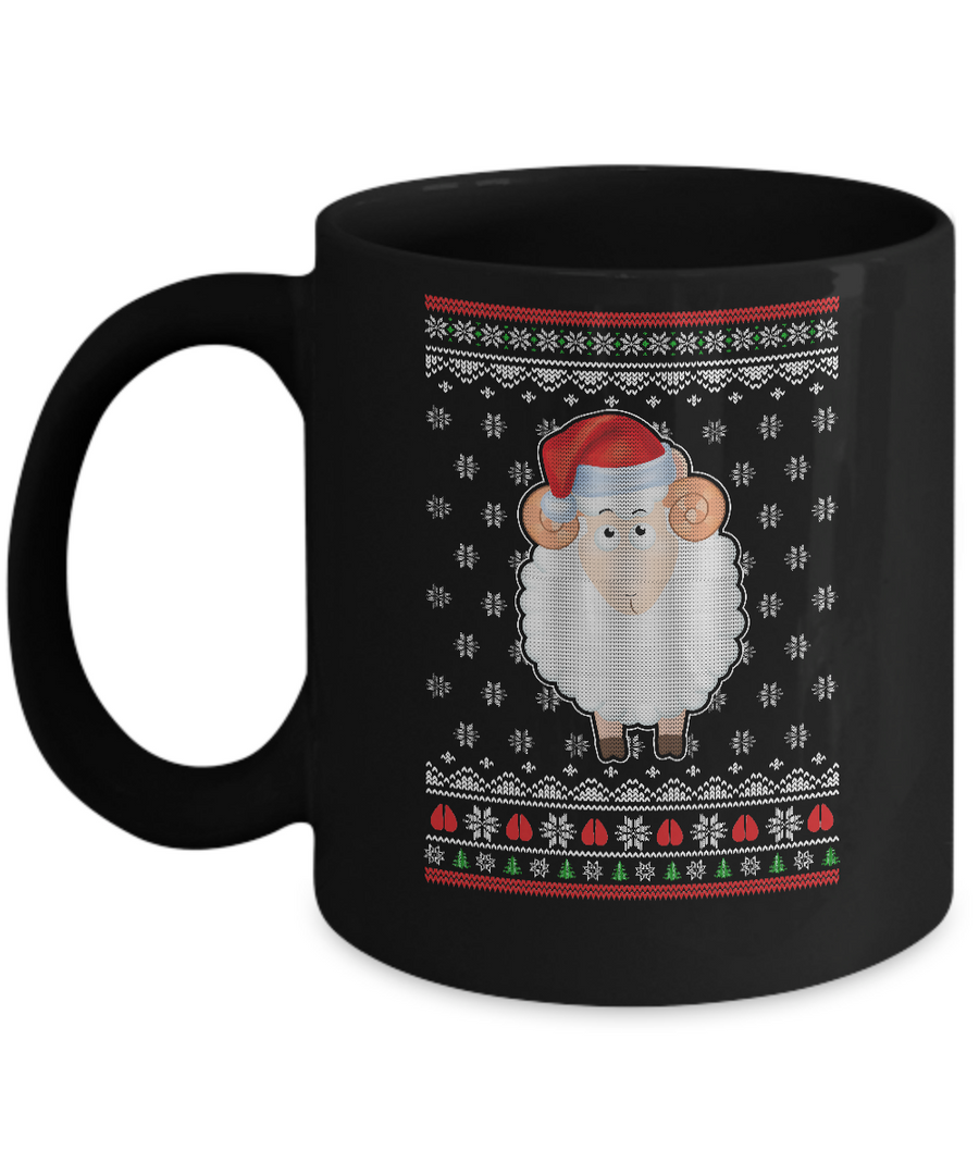 Pajamas Lamb Sheep Santa Hat Ugly Christmas Sweater Mug-Coffee Mug-11oz Mug-Black