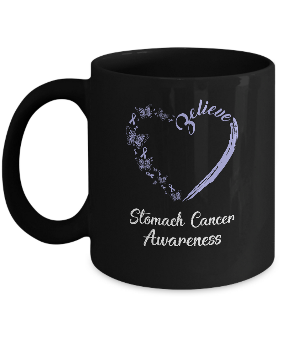 Butterfly Believe Stomach Cancer Awareness Ribbon Gifts Mug-Coffee Mug-11oz Mug-Black