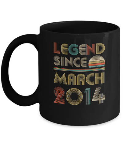 Legend Since March 2014 Vintage 7th Birthday Gifts Youth Mug-Coffee Mug-11oz Mug-Black