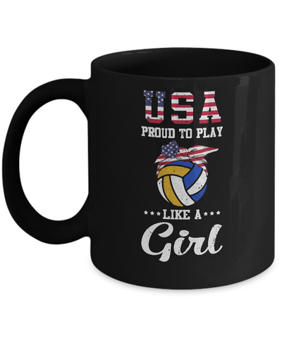 Usa Proud To Play Like A Girl Volleyball Mug-Coffee Mug-11oz Mug-Black