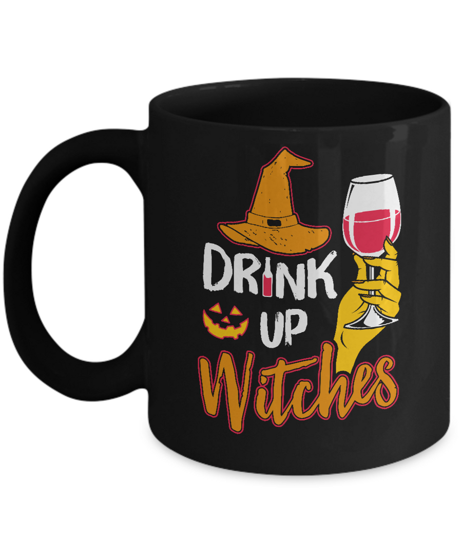 Drink Up Witches Funny Halloween Wine Lover Mug-Coffee Mug-11oz Mug-Black