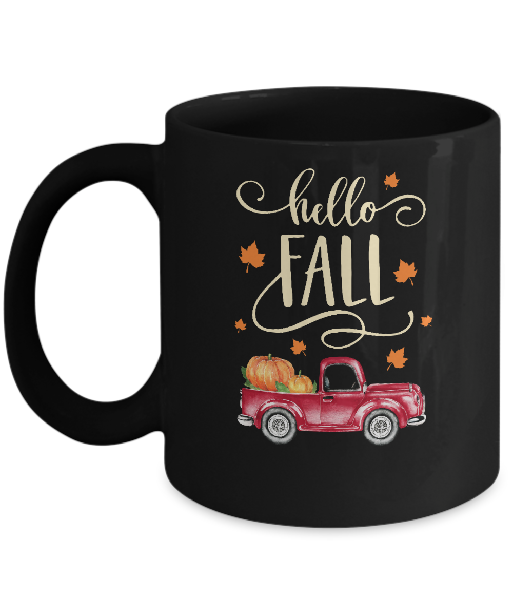 Vintage Hello Fall Pickup Pumpkin Patch Leaves Mug-Coffee Mug-11oz Mug-Black