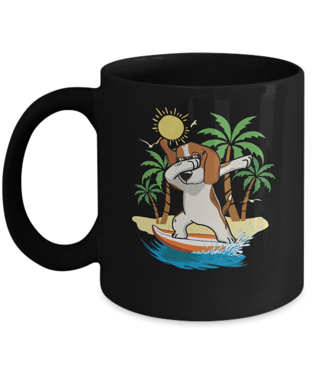 Summer Vacation Dabbing Beagle Surfing Surfboard Gift Mug-Coffee Mug-11oz Mug-Black