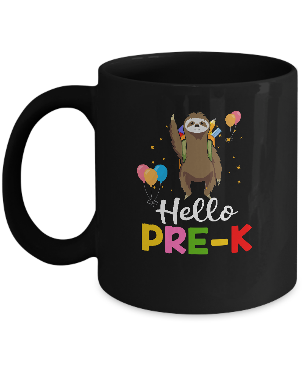Funny Hello Pre-K Gift Back To School Sloth Gift Mug-Coffee Mug-11oz Mug-Black